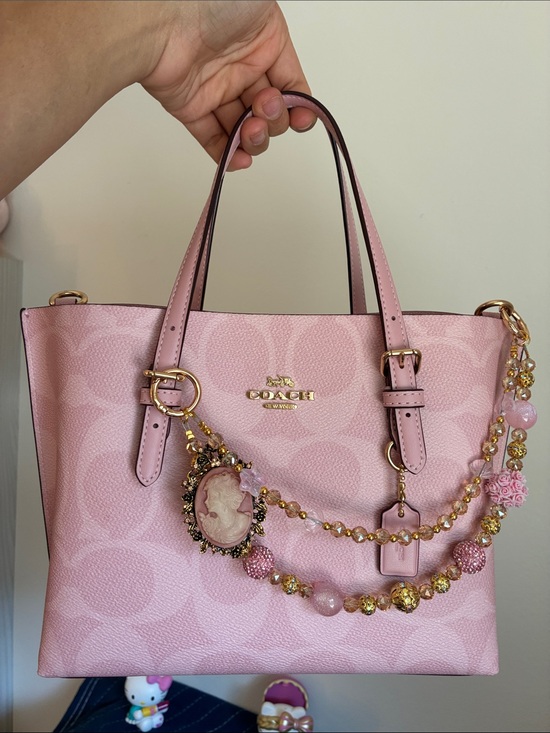 Hand Crafted Accessories - Vintage Inspired Pink Cameo Charm Beaded Bag Chain